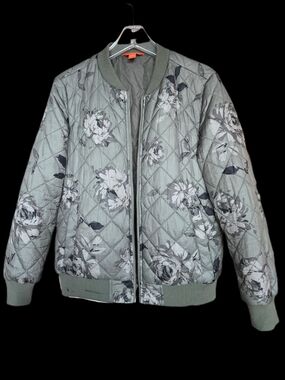 Joe Fresh Quilted Floral Bomber Jacket - Sage
